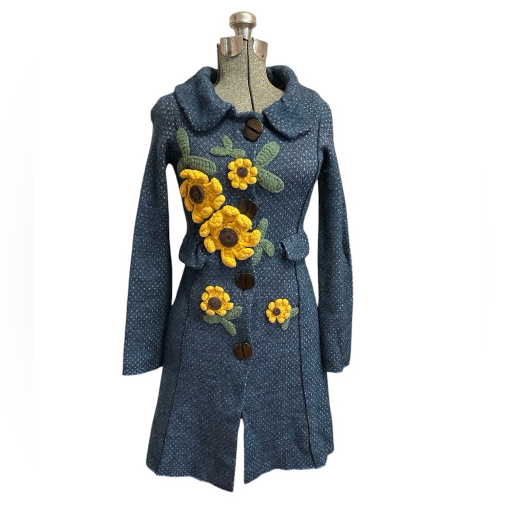 Anthropologie Charle & Robin Sunflower Sweater Coat Rare XS